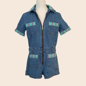 Bardot Denim Retro Front Zip Short Playsuit Size 30